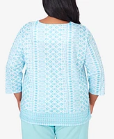 Alfred Dunner Plus Hyannisport Square Neck Geometric Border Top