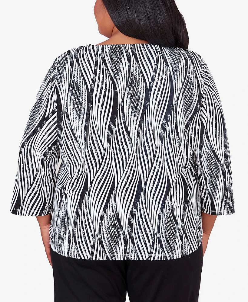 Alfred Dunner Plus Opposites Attract Swirl Top with Necklace