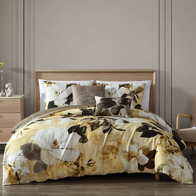Bebejan Yellow Magnolia Bedding 100% Cotton 5 Piece Reversible King Comforter Set