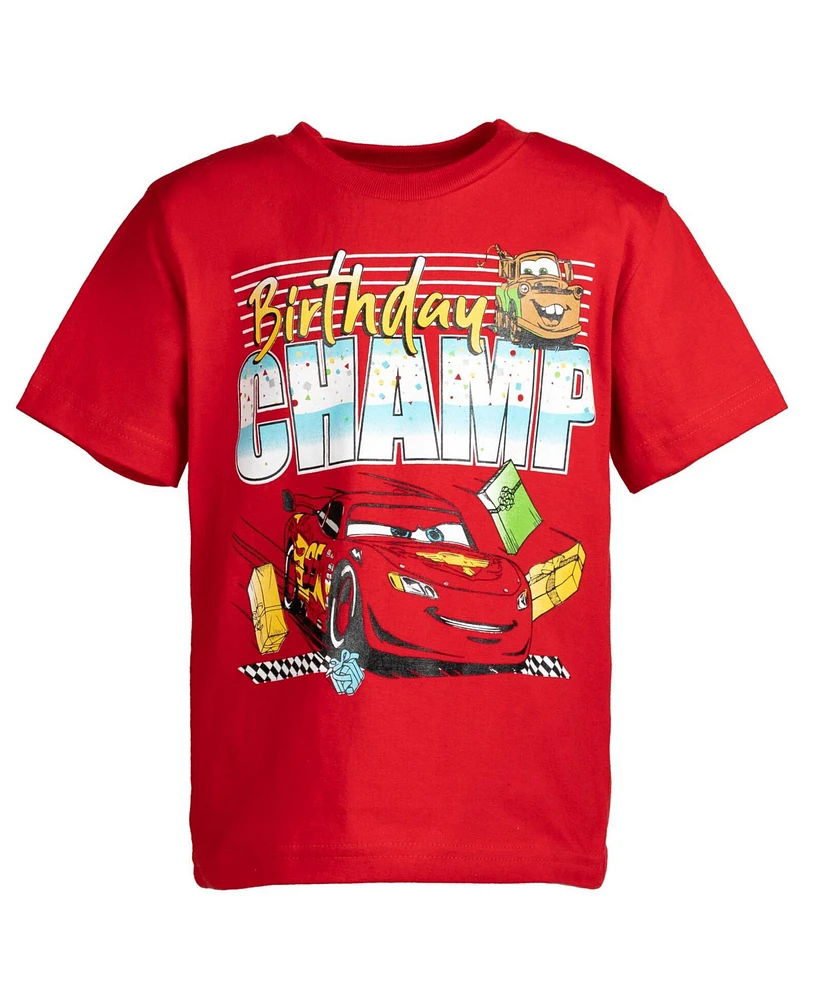 Disney Boys Pixar Cars Lightning McQueen Birthday Graphic T-Shirt Cars Red