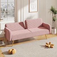 Simplie Fun 70.47" Pink Fabric Double Sofa With Split Backrest And Two Throw Pillows