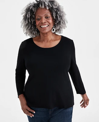 Style & Co Plus Scoop-Neck Long-Sleeve Top, Exclusively for Macy's
