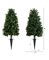 Nearly Natural 2.5ft. Uv Resistant Artificial Boxwood Plant with Integrated Ground Stake Indoor/Outdoor - Set of 2