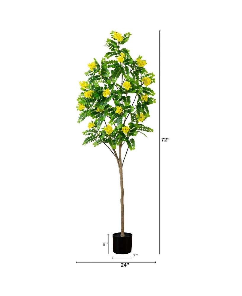 Nearly Natural 6ft. Artificial Flowering Citrus Tree with Real Touch Leaves