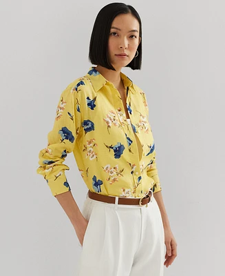 Lauren Ralph Petite Linen Floral Shirt