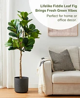 Glitzhome 5ft. Faux Fiddle Leaf Fig Tree in Pot