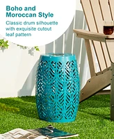 Glitzhome Multi-Functional Blue Iron Leaf Pattern Solar Powered Garden Stool or Planter Stand