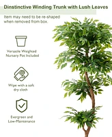 Glitzhome 5ft. Creative Shaped Faux Ficus Tree in Pot