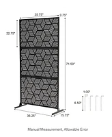 Glitzhome Black Geometric Pattern Privacy Panel Room Divider with Riser Feet