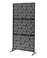 Glitzhome Black Geometric Pattern Privacy Panel Room Divider with Riser Feet