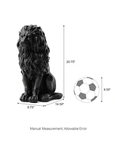 Glitzhome Set of 2 Black Sitting Lion Garden Statue