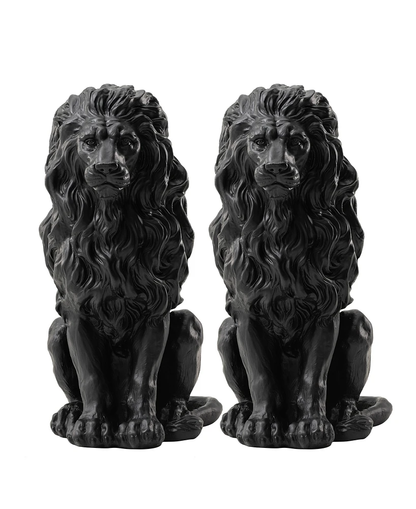 Glitzhome Set of 2 Black Sitting Lion Garden Statue