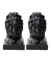 Glitzhome Set of 2 Black Lying Lion Garden Statue