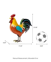 Glitzhome Metal Vibrant Standing Rooster Garden Statue