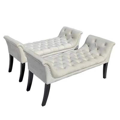 Simplie Fun Button-Tufted Beige Velvet Ottoman Bench