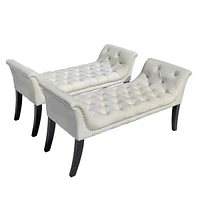 Simplie Fun Button-Tufted Beige Velvet Ottoman Bench