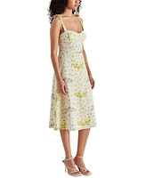 Steve Madden Women's Carlynn Floral-Print Pointelle Bow-Sleeve Smocked-Back Dress