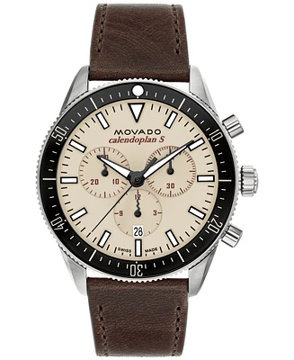 Movado Men's Swiss Chronograph Calendoplan S Cognac Leather Strap Watch 42mm