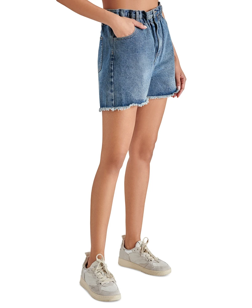 Steve Madden Women's Lunetta Cut-Hem Paper-Bag-Waist Cotton Denim Shorts