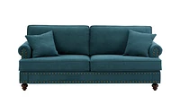 Simplie Fun 82" Green Chenille Sectional Sofa with Brown Legs