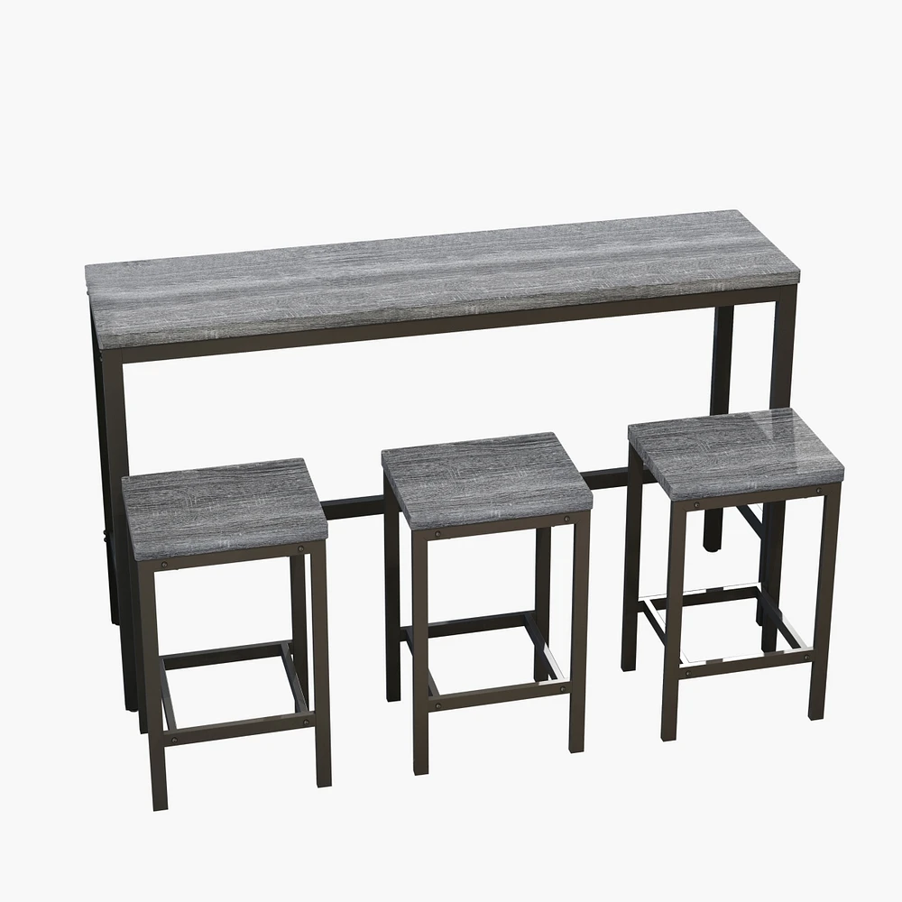 Simplie Fun Gray Modern Dining Table Set with 3 Stools