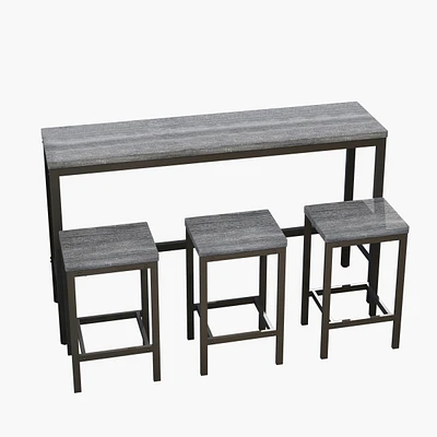 Simplie Fun Gray Modern Dining Table Set with 3 Stools