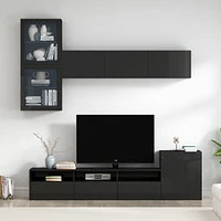 High Gloss Tv Stand with Wall Mounted Cabinets