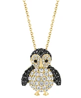 Effy White Sapphire (3/4 ct. t.w.), Black Spinel (1/2 ct. t.w.) & Diamond (1/8 ct. t.w.) Penguin 18" Pendant Necklace in 14k Gold