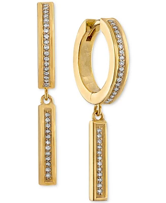 Esquire Men's Jewelry Diamond Bar Dangle Bar Hoop Earrings (1/5 ct. t.w.) in 14k Gold-Plated Sterling Silver, Created for Macy's