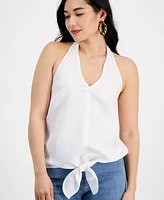 I.n.c. International Concepts Petite Linen-Blend Tie-Hem Halter Top, Created for Macy's