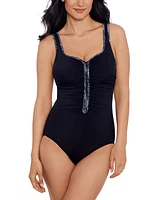 Swim Solutions Women's Shirred Zip-Front One-Piece Swimsuit