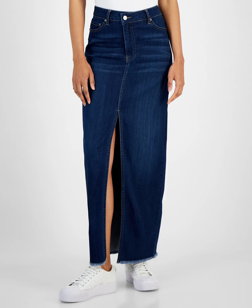 Tinseltown Juniors' Asymmetrical Denim Maxi Skirt