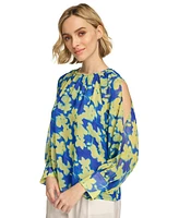 Calvin Klein Women's Floral-Print Gathered Cold-Shoulder Blouse