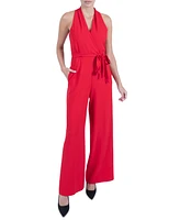 julia jordan Women's Belted Wide-Leg Halter Jumpsuit