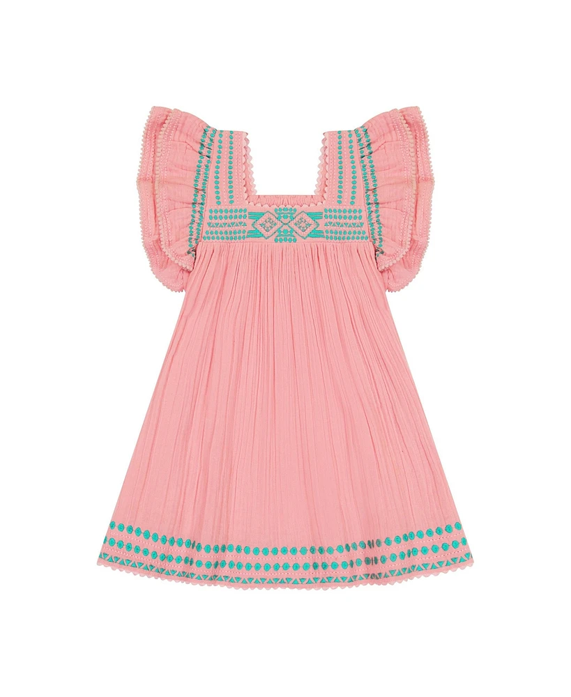 Mer St. Barth Little Girls Serena Tassel Dress Pink Sorbet Embroidery