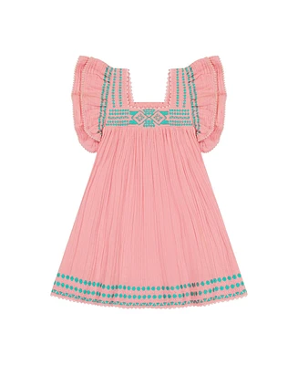 Mer St. Barth Little Girls Serena Tassel Dress Pink Sorbet Embroidery