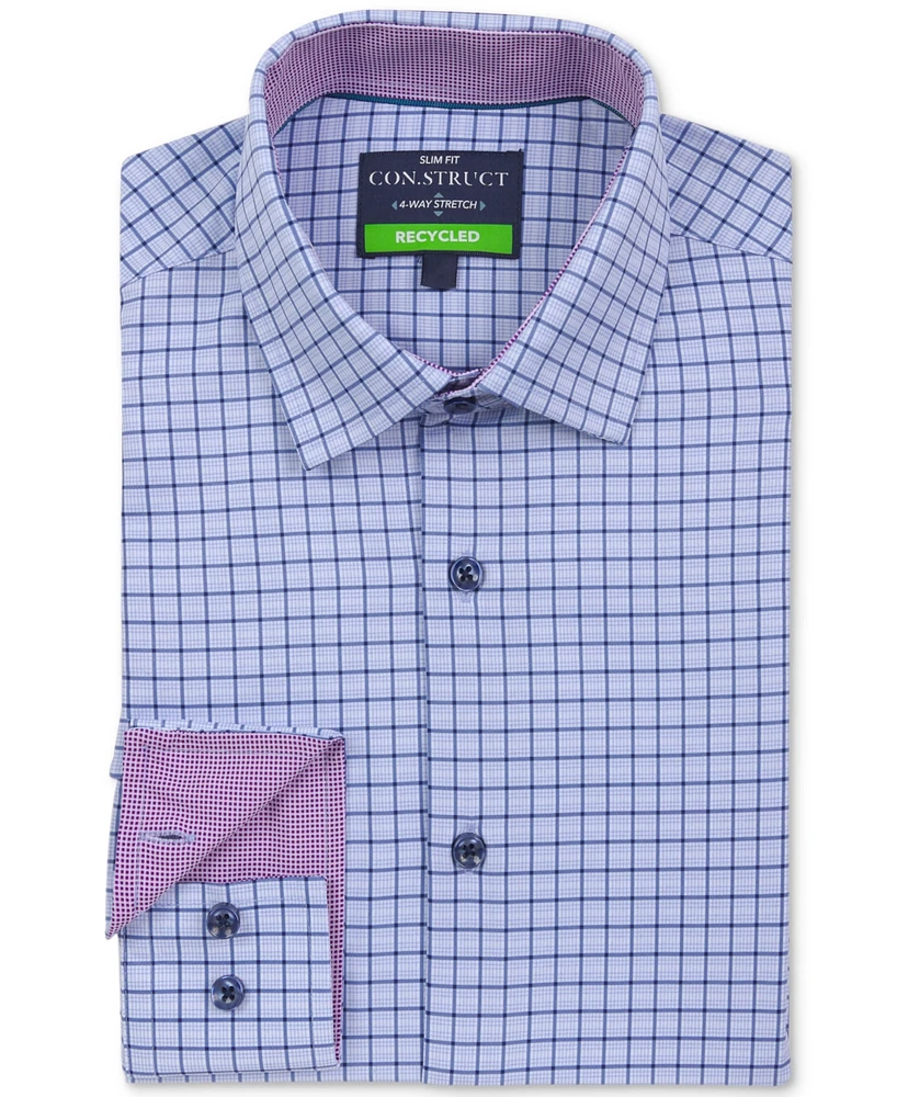 Men's Recycled Slim Fit Check Performance Stretch Cooling Comfort Dress Shirt