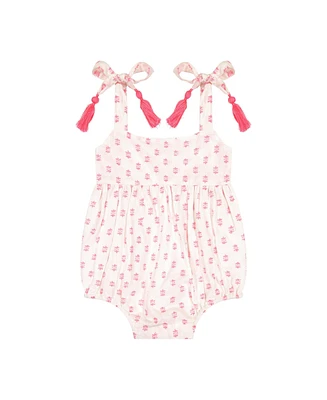 Mer St. Barth Baby Girls Zoe Shoulder Tie Baby Romper Pink Dobby