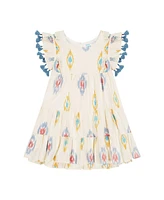 Mer St. Barth Little Girls Sophie Tassel Dress Gold Blue Ikat