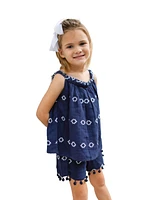 Mer St. Barth Little Girls Colette Top And Short Set Navy Embroidery