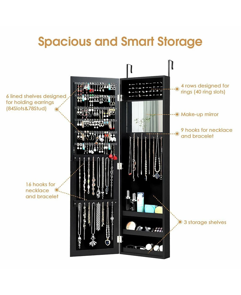 Sugift Full Length Mirror Jewelry Cabinet with Ring Slots and Necklace Hooks