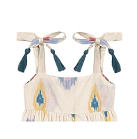 Mer St. Barth Baby Girls Zoe Shoulder Tie Baby Romper Gold Blue Ikat