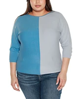 Belldini Plus Colorblock 3/4-Sleeve Dolman Sweater