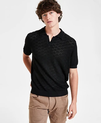 Guess Men's Solid Pointelle-Stitch Polo Shirt
