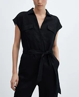 Mango Women's Cargo-Style Linen Jumpsuit