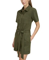 Andrew Marc Sport Women's Button-Front Tie-Waist Twill Romper