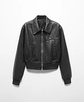 Mango Women's Vintage Leather-Effect Jacket