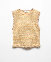 Mango Women's Frayed Detail Tweed Top