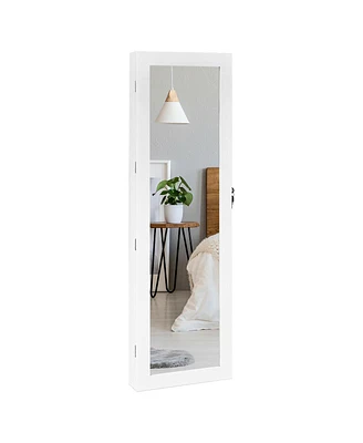Sugift Wall Mounted Lockable Mirror Jewelry Cabinet with Led Light