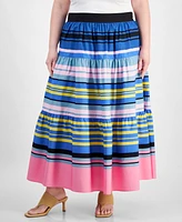 On 34th Trendy Plus Striped Tiered Maxi Skirt, Created for Macy's